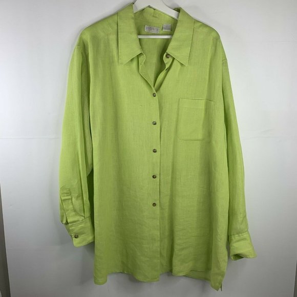 Elizabeth 100% Linen Shirt Long Sleeve Button Front Up Top Women’s Plus Size 22 - Picture 2 of 10